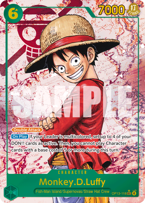 Monkey.D.Luffy OP13-118 Wings of the Captain Near Mint Parallel One Piece Karte