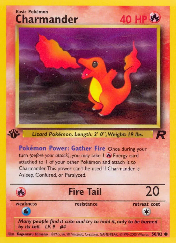 Charmander 50/82 Team Rocket Near Mint 1st Edition Pokémon Karte