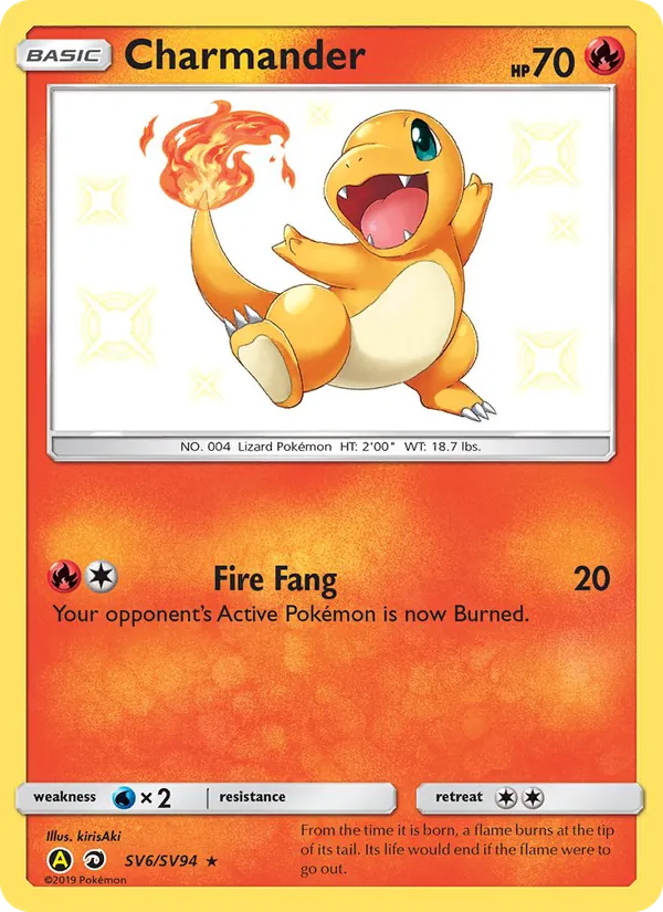 Charmander SV6/SV94 Hidden Fates Near Mint Shiny Pokémon Karte