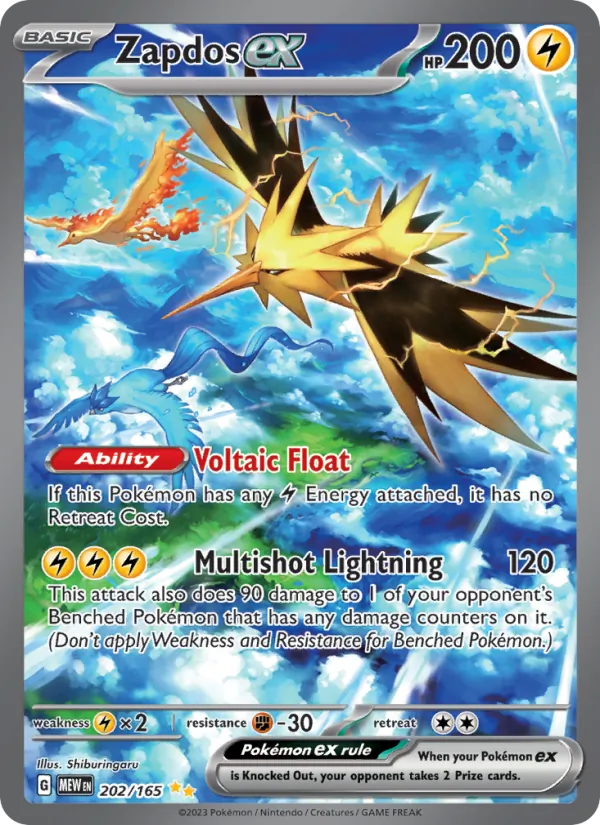 Zapdos ex 202/165 Scarlet & Violet—151 Near Mint Full Art Pokémon Karte