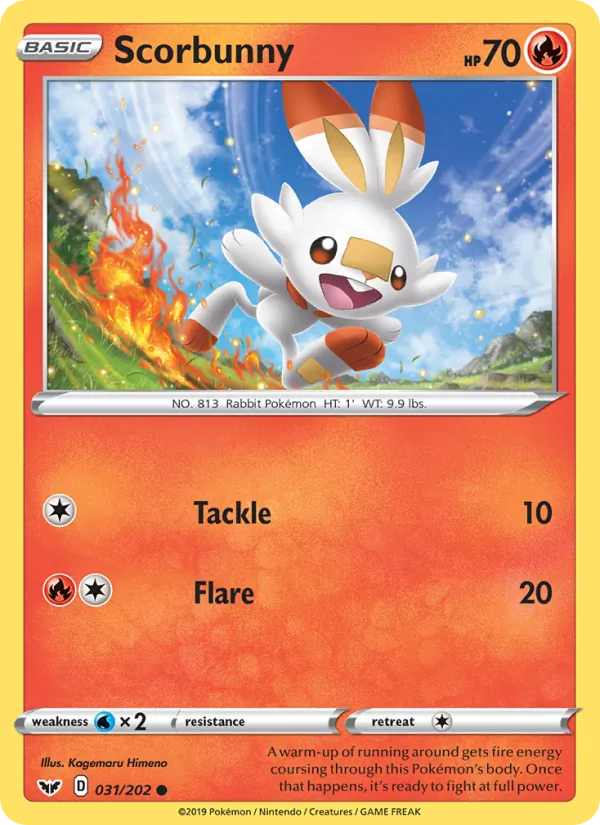 Scorbunny 031/202 Sword & Shield Near Mint Reverse Holo Pokémon Karte