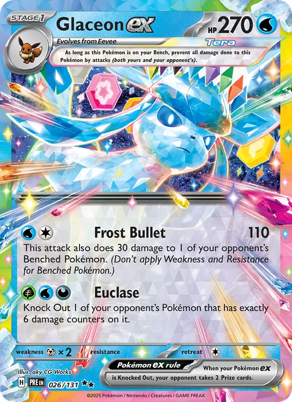 Glaceon ex 026/131 Prismatic Evolutions Near Mint Tera ex Pokémon Karte