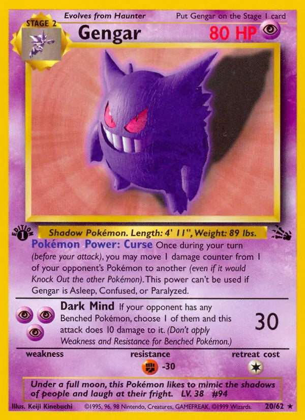 Gengar 20/62 Fossil Played Deutsch Holo Pokémon Karte