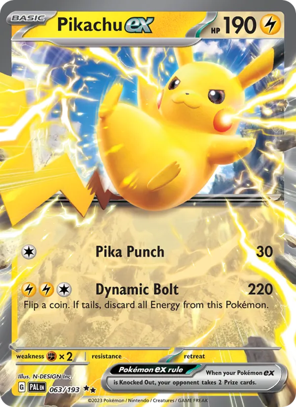 Pikachu ex 063/193 Scarlet & Violet: Paldea Evolved Near Mint Holo Pokémon Karte