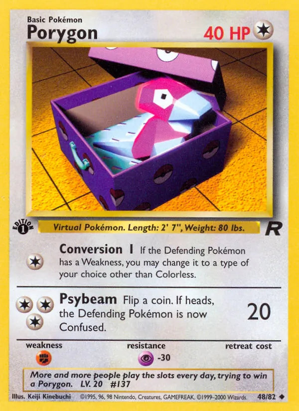 Porygon 48/82 Team Rocket Near Mint 1st Edition Pokémon Karte
