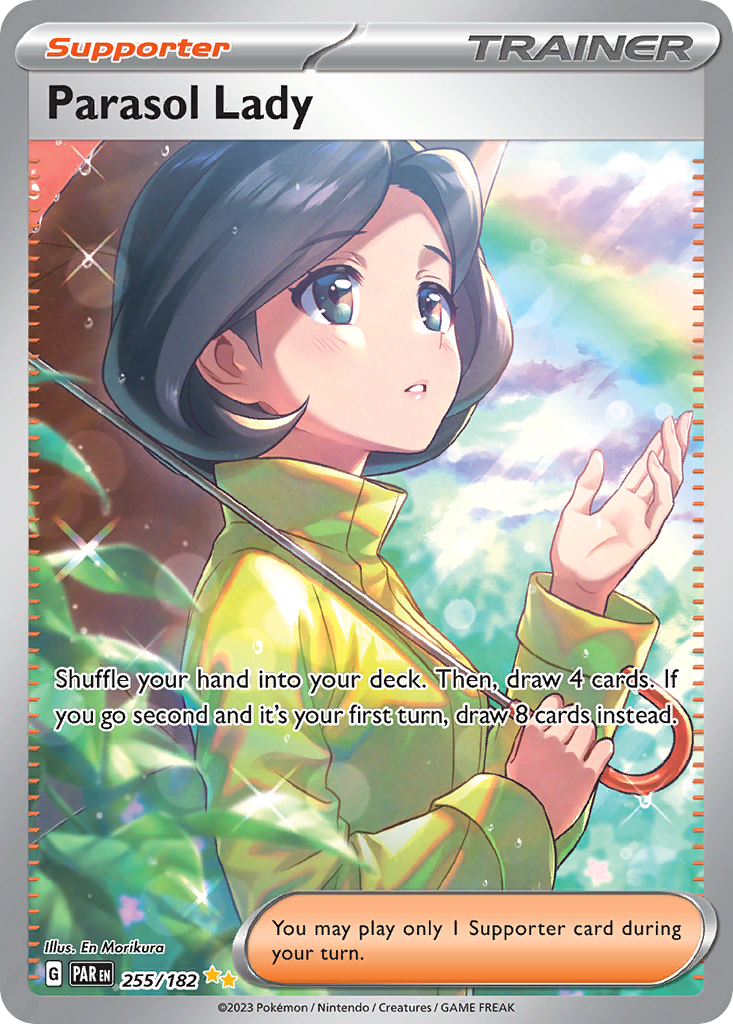 Parasol Lady 255 Paradox Rift Near Mint Deutsch Full Art Pokémon Karte